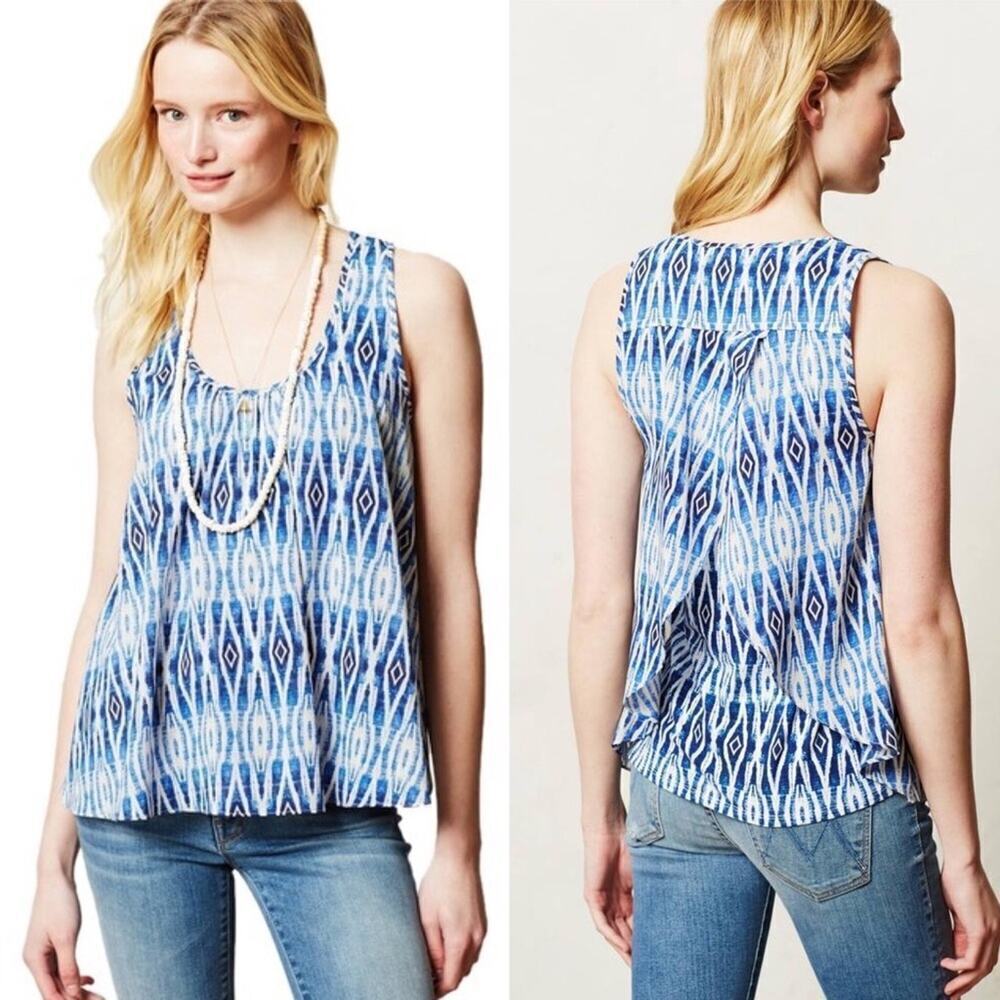 Anthropologie Meadow Rue Blue Motif Merlon Tank Top Size Medium